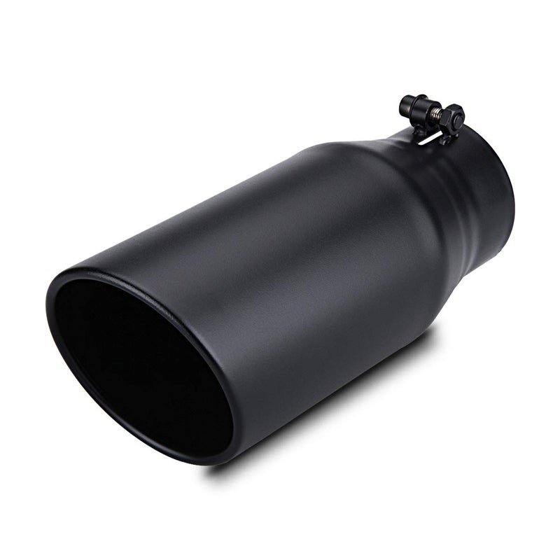 LCGP Exhaust Tip 3.5" Inlet 5" Outlet 12" Long, Bolt On Design, Stainless Steel, Black Powder Coated, Rolled Angle Cut, Tailpipe Tip - Image 1